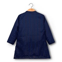 Babyhug Georgette Woven Full Sleeves Kurta Pajama Set with Embroidery - Navy Blue