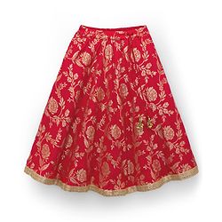 Babyhug Brocade Woven Sleeveless Choli Lehenga Set with Dupatta & Floral Embroidery - Red