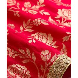 Babyhug Brocade Woven Sleeveless Choli Lehenga Set with Dupatta & Floral Embroidery - Red