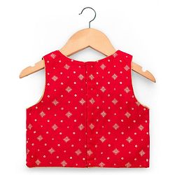 Babyhug Brocade Woven Sleeveless Choli Lehenga Set with Dupatta & Floral Embroidery - Red