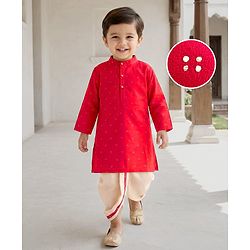 Babyhug Cotton Woven Full Sleeves Kurta Dhoti Set With Foil Print - Red