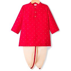 Babyhug Cotton Woven Full Sleeves Kurta Dhoti Set With Foil Print - Red