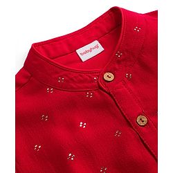 Babyhug Cotton Woven Full Sleeves Kurta Dhoti Set With Foil Print - Red