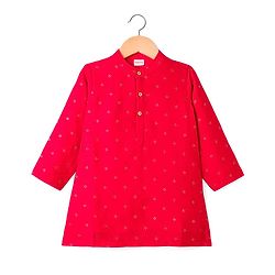 Babyhug Cotton Woven Full Sleeves Kurta Dhoti Set With Foil Print - Red