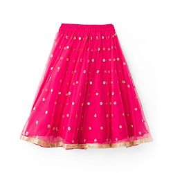 Babyhug Net Woven Sleeveless Choli Lehenga & Dupatta Set With Floral Embriodery - Fuschia