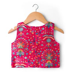 Babyhug Net Woven Sleeveless Choli Lehenga & Dupatta Set With Floral Embriodery - Fuschia