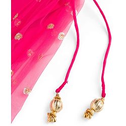 Babyhug Net Woven Sleeveless Choli Lehenga & Dupatta Set With Floral Embriodery - Fuschia