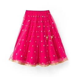 Babyhug Net Woven Sleeveless Choli Lehenga & Dupatta Set With Floral Embriodery - Fuschia