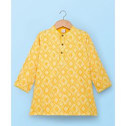 Babyhug Woven Full Sleeves Hakkoba Embroidered  Kurta Dhoti Set -Yellow