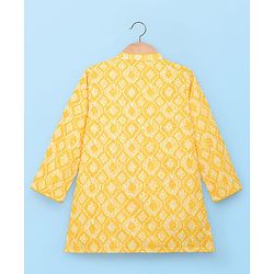 Babyhug Woven Full Sleeves Hakkoba Embroidered  Kurta Dhoti Set -Yellow