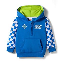Babyhug Cotton Knit Full Sleeves Hooded Sweatjacket With Text Print & Kangaroo Pockets - Blue