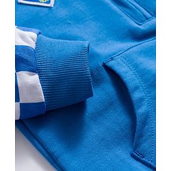 Babyhug Cotton Knit Full Sleeves Hooded Sweatjacket With Text Print & Kangaroo Pockets - Blue