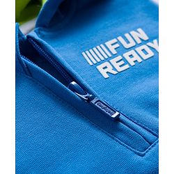 Babyhug Cotton Knit Full Sleeves Hooded Sweatjacket With Text Print & Kangaroo Pockets - Blue