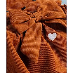 Babyhug Cotton Knit Frock & Full Sleeves Inner Tee With Animal & Heart Embroidery - Brown & White