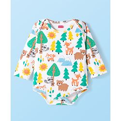 Babyhug 100% Cotton Knit Full Sleeves Onesie with Animal Print - White