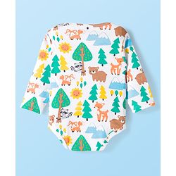 Babyhug 100% Cotton Knit Full Sleeves Onesie with Animal Print - White