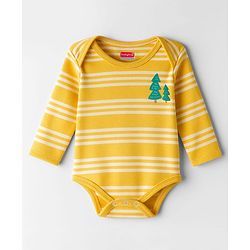 Babyhug 100% Cotton Interlock Knit Full Sleeves Onesie with Stripes & Tree Print - Yellow