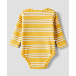Babyhug 100% Cotton Interlock Knit Full Sleeves Onesie with Stripes & Tree Print - Yellow