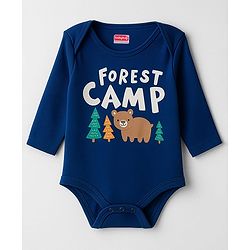 Babyhug 100% Cotton Interlock Knit Full Sleeves Onesie with Bear Print - Navy Blue