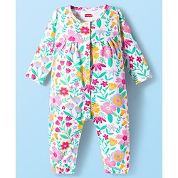 Babyhug 100% Cotton Interlock Knit Full Sleeves Front Open Romper Pack of 2 - Dark Pink & White