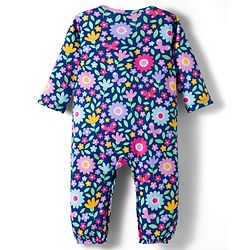 Babyhug 100% Cotton Knit Full Sleeves Floral & Polka Dot Printed Rompers Pack of 2 - Navy Blue & Pink