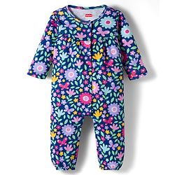Babyhug 100% Cotton Knit Full Sleeves Floral & Polka Dot Printed Rompers Pack of 2 - Navy Blue & Pink