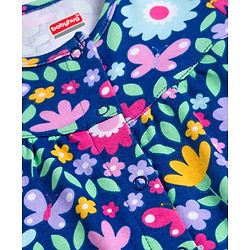 Babyhug 100% Cotton Knit Full Sleeves Floral & Polka Dot Printed Rompers Pack of 2 - Navy Blue & Pink