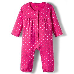 Babyhug 100% Cotton Knit Full Sleeves Floral & Polka Dot Printed Rompers Pack of 2 - Navy Blue & Pink