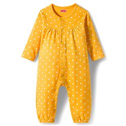 Babyhug 100% Cotton Interlock Knit Full Sleeves Rompers with Polka Dot & Floral Print Pack of 2 - Red & Yellow