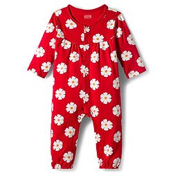 Babyhug 100% Cotton Interlock Knit Full Sleeves Rompers with Polka Dot & Floral Print Pack of 2 - Red & Yellow