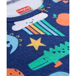 Babyhug 100% Cotton Knit Full Sleeves Printed Onesie With Leggings - Navy Blue & Yellow