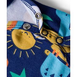 Babyhug 100% Cotton Knit Full Sleeves Printed Onesie With Leggings - Navy Blue & Yellow
