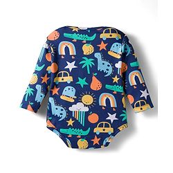 Babyhug 100% Cotton Knit Full Sleeves Printed Onesie With Leggings - Navy Blue & Yellow