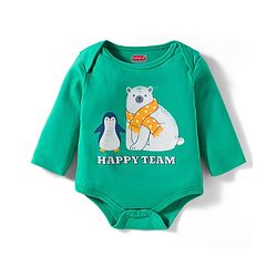Babyhug 100% Cotton Interlock Knit Full Sleeves Onesie with Legging & Cap Mittens Booties Set with Stripes & Polar Bear Print - Light Green