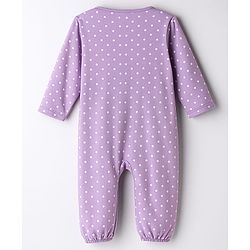 Babyhug 100% Cotton Interlock Knit Full Sleeves Front Open Romper with Hairband & Polka Dot & Floral Patch - Purple