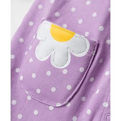 Babyhug 100% Cotton Interlock Knit Full Sleeves Front Open Romper with Hairband & Polka Dot & Floral Patch - Purple