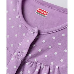 Babyhug 100% Cotton Interlock Knit Full Sleeves Front Open Romper with Hairband & Polka Dot & Floral Patch - Purple