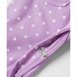 Babyhug 100% Cotton Interlock Knit Full Sleeves Front Open Romper with Hairband & Polka Dot & Floral Patch - Purple