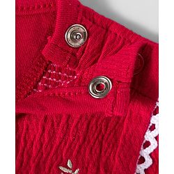 Babyhug Interlock Knit Full Sleeves Floral Embroidered Romper With Hairband & Booties - Red