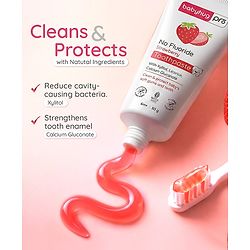 Babyhug Pro Strawberry Fluoride-Free Toothpaste with 100% Natural Ingredients, Xylitol & Calcium   50 g