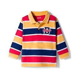 Babyhug Knit Full Sleeves Striped Polo T-Shirt with Text Embroidery - Multicolor