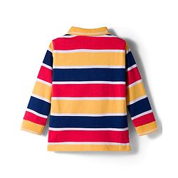 Babyhug Knit Full Sleeves Striped Polo T-Shirt with Text Embroidery - Multicolor