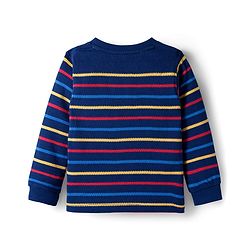 Babyhug Knit Full Sleeves Striped Henley Neck T-Shirt with Text Print - Navy Blue