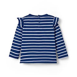Babyhug Knit Full Sleeves Striped T-Shirt with Heart Glitter Print - Navy Blue