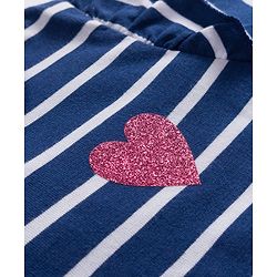 Babyhug Knit Full Sleeves Striped T-Shirt with Heart Glitter Print - Navy Blue