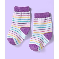 Cute Walk by Babyhug Ankle Length Antibacterial Socks With Stripes Pack Of 3 - Light Blue & White