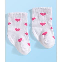 Cute Walk by Babyhug Ankle Length Antibacterial Socks With Stripes & Heart Design Pack Of 3 - Pink & White