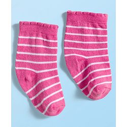 Cute Walk by Babyhug Ankle Length Antibacterial Socks With Stripes & Heart Design Pack Of 3 - Pink & White