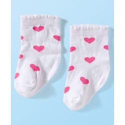 Cute Walk by Babyhug Ankle Length Antibacterial Socks With Stripes & Heart Design Pack Of 3 - Pink & White