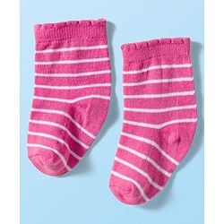 Cute Walk by Babyhug Ankle Length Antibacterial Socks With Stripes & Heart Design Pack Of 3 - Pink & White